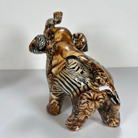 Elephant Family Figurine Set Patchwork Safari La Vie Trunk Up Decor - Picture 5 of 9